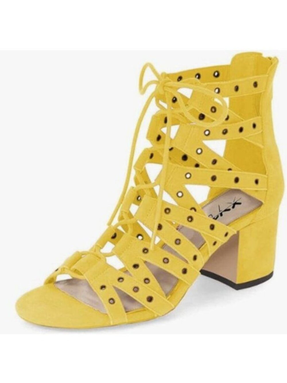 XYD Women Gladiator Caged Block Heel Sandals Open Toe Grommets Straps Cutout